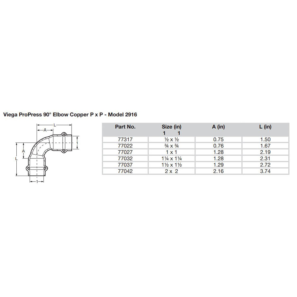 Viega - ProPress 90" Copper Elbow - Double Press Connection