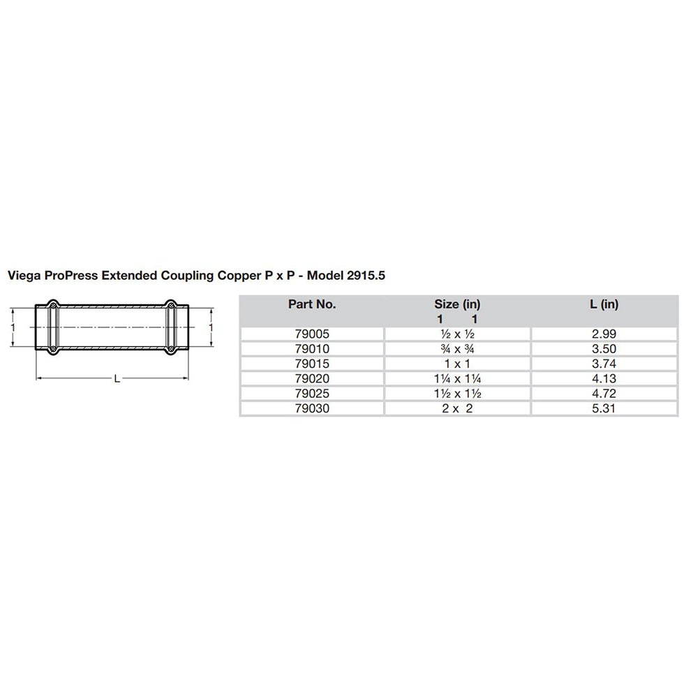 Viega - ProPress Extended Coupling - Without Stop
