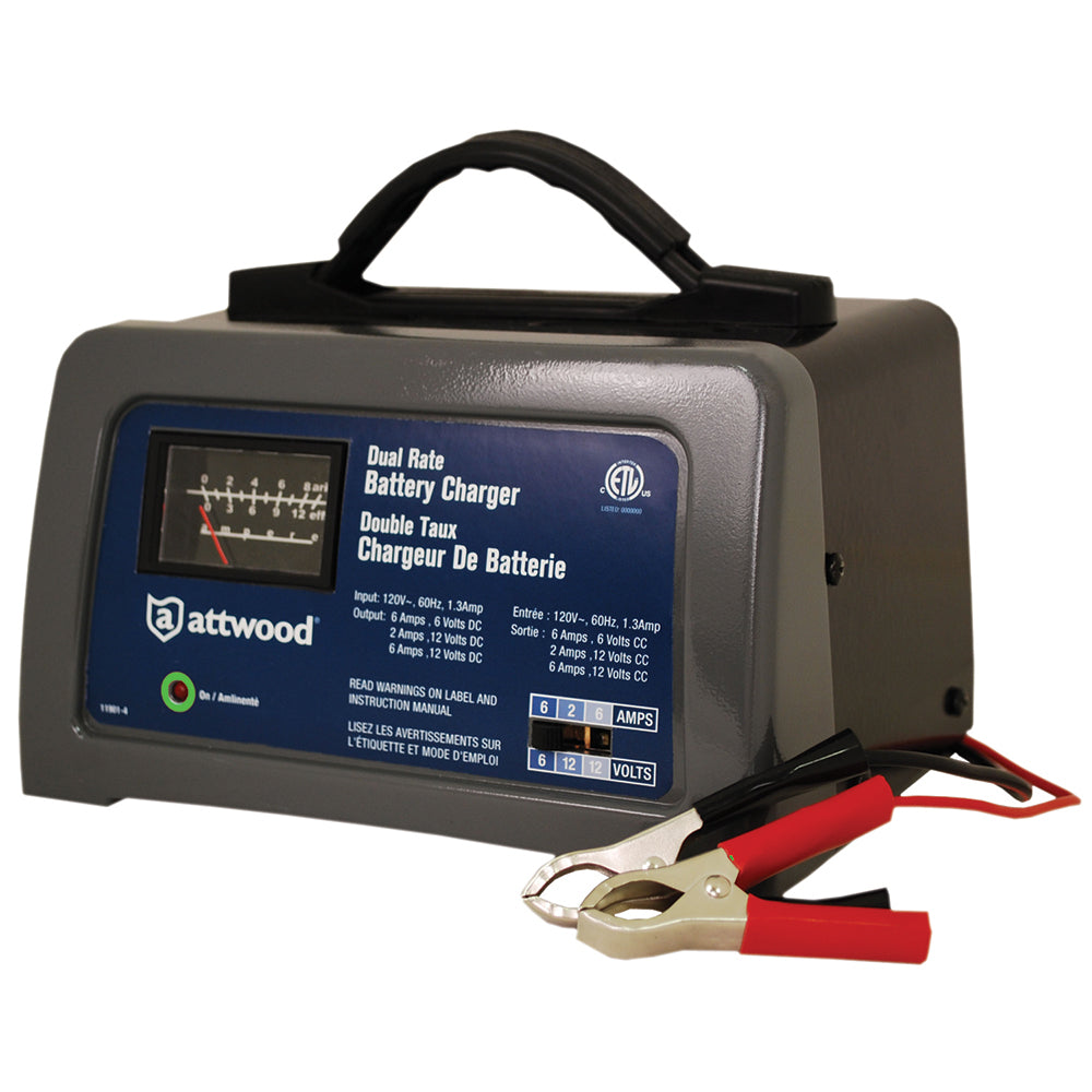 Attwood Marine Marine & Automotive Battery Charger, 12V/6V, 2A/6A, Automatic Trickle Charge