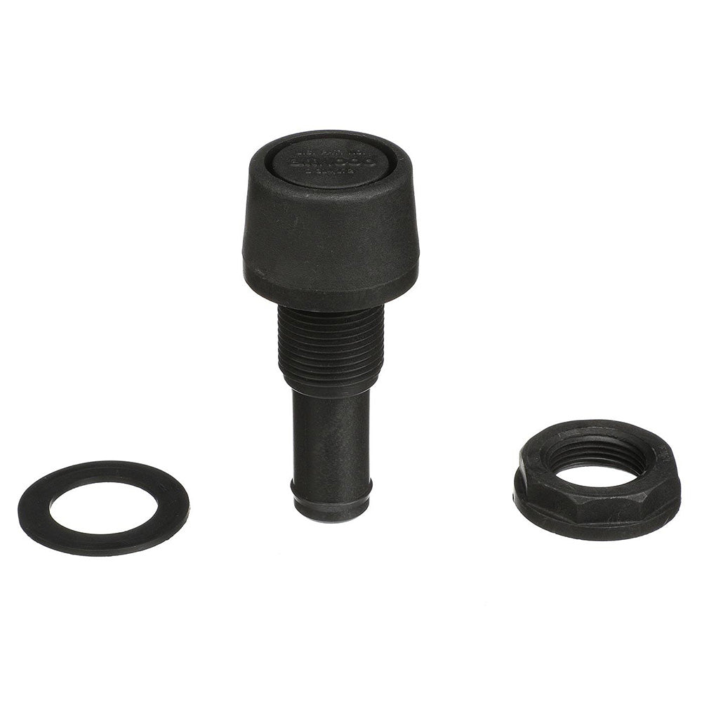 Attwood Marine Straight Fuel Vent, 5/8 in ID Hose, 3/4 in Hole, 7/8 in Max Hull Thickness, Black Polypropylene