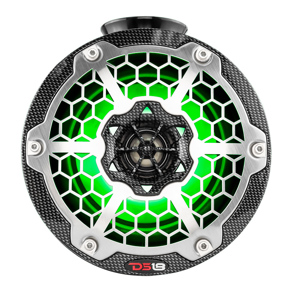 DS18 - HYDRO 6.5" Compact Wakeboard Pod Tower Speaker - With RGB LED Lights, 375W, Black Carbon Fiber