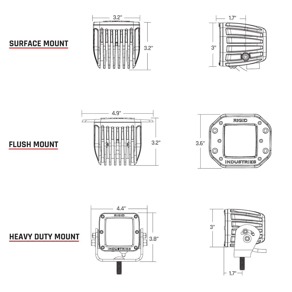 RIGID Industries - D-Series PRO Flush Mount Spot LED - Midnight Edition, Pair, Black