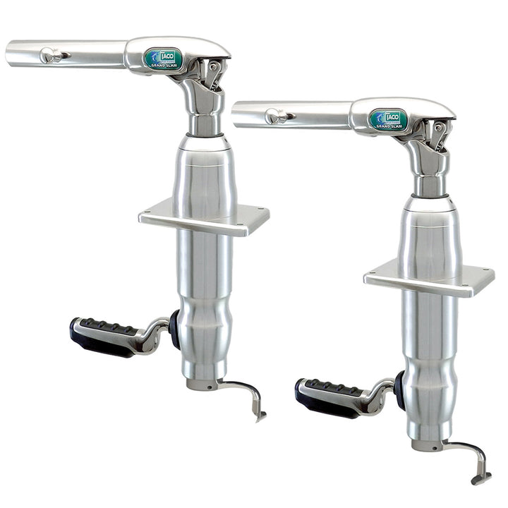 TACO Marine Grand Slam 380XL Outrigger Mount, For Hard Tops up to 4-1/2 in Thick, Offset Handle, SS316, Anodized Aluminum, 12 Locking Positions, Pair