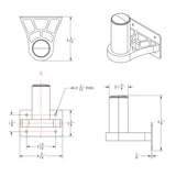 TACO Marine ShadeFin Mini Side Wall Mount, Backing Plate, 6061 Aluminum, 304 SS, Misty Silver Finish