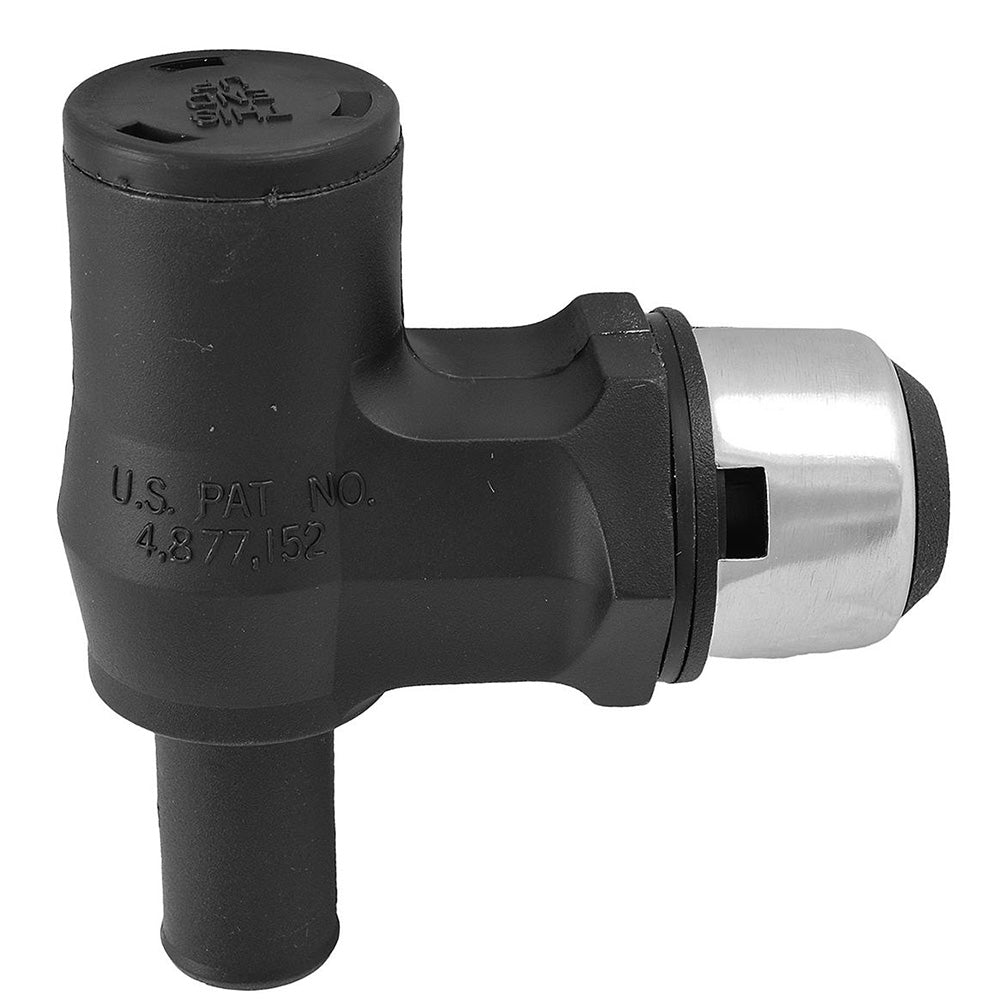 Attwood Marine 90-Degree P-Trap Fuel Tank Vent, 5/8 in ID Hose, 3/4 in Install Hole, 9/16 in Max Hull Thickness, ABYC