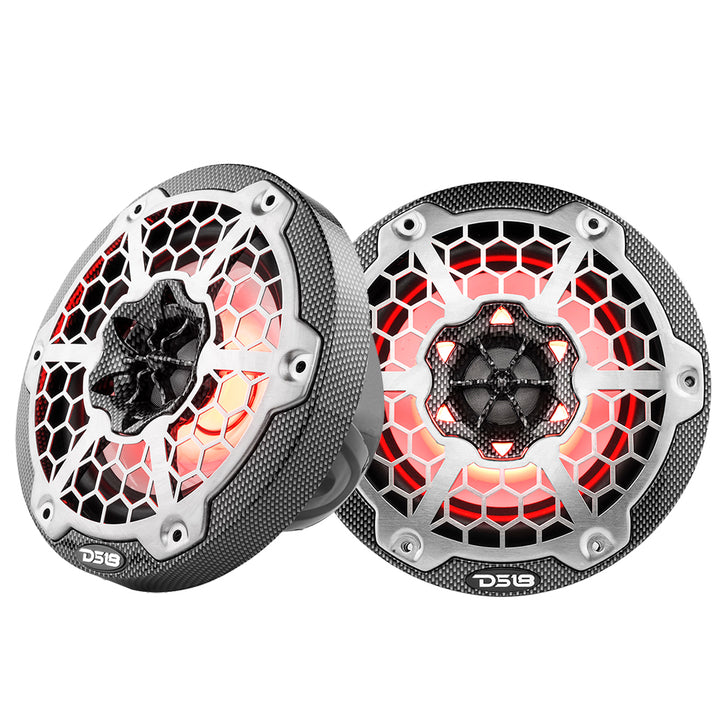 DS18 - HYDRO 2-Way Marine Speakers - With RGB LED Lights, Carbon Fiber