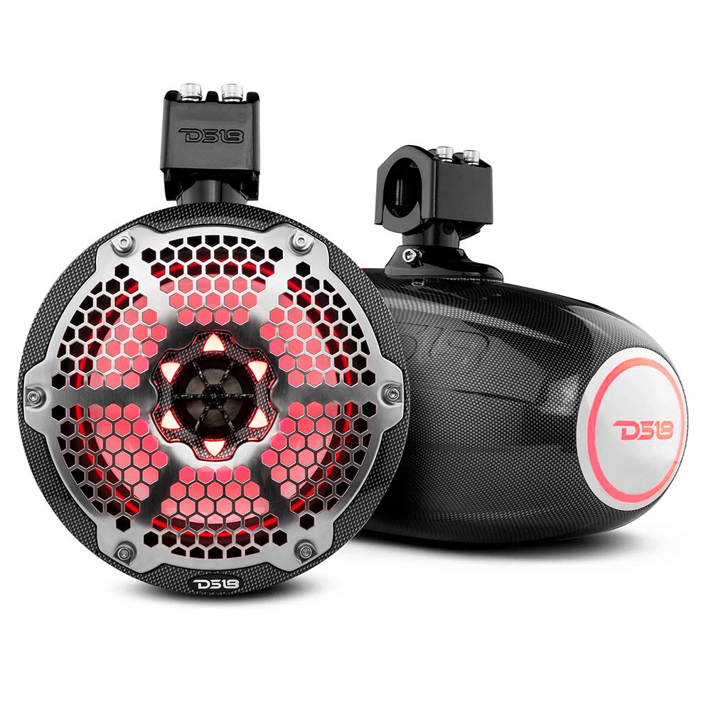 DS18 - X Series HYDRO Wakeboard Pod Tower Speaker - With RGB LED Light, Black Carbon Fiber