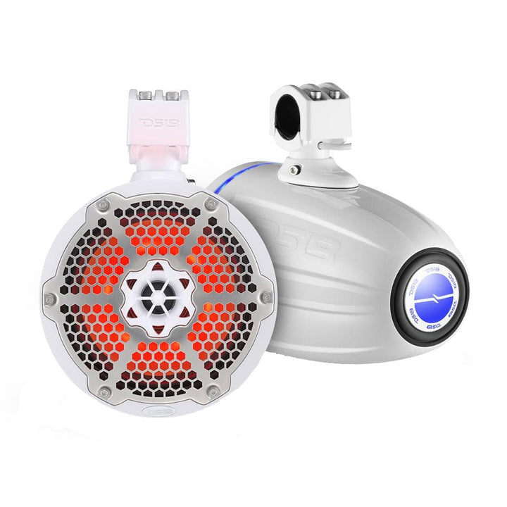DS18 - Hydro 8" Neodymium Marine Towers - With Built-in Passive Radiator, 1" Driver, RGB LED Light, 550 Watts, Pair White