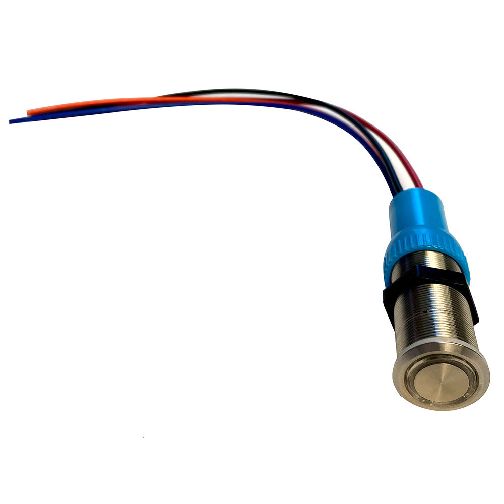 Bluewater - Push Button Switch - Off/(On) Momentary Contact, Blue/Red LED, 4' Lead, 19mm