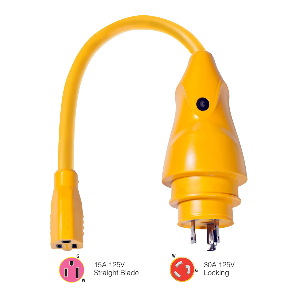Marinco - P30-15 Male Pigtail Adapter - Yellow, 15A, 125V