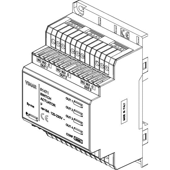 Vimar By-me Plus 4-Output Relay Actuator, 16A, 120-230V, DIN Rail