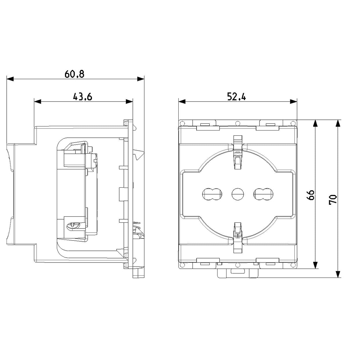 Vimar SICURY DIN Rail Socket Outlet, 2P+E, 16A 250V, Italian P40