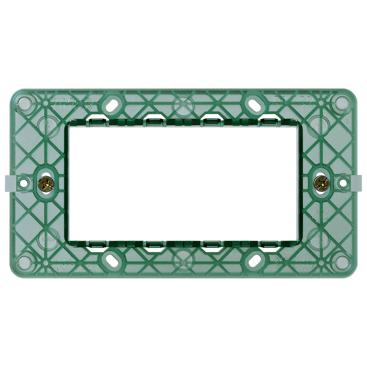 Vimar Plana 4-Module Mounting Frame, With Screws, Flush Mount, Front-Side Module Inserts, Horizontal/Vertical Mounting, Thermoplastic