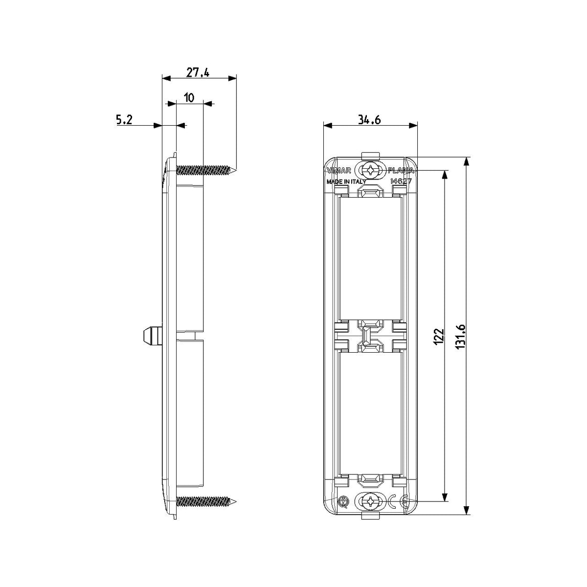 Vimar Plana 2-Module Panel-Mount Frame, With Screws, Thermoplastic