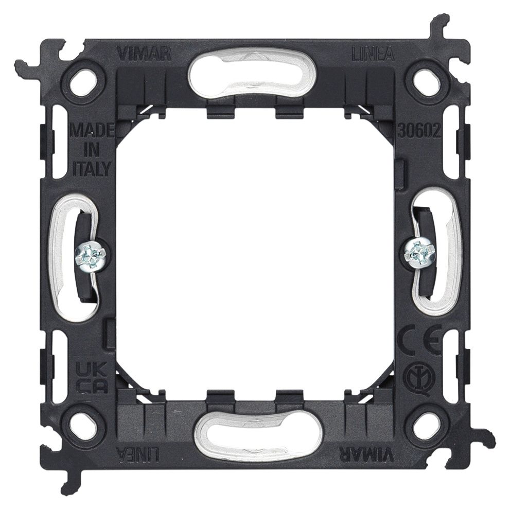 Vimar LINEA 2-Module Mounting Frame, With Claws, For 60 mm Round Flush-Mount Box, 71 mm Center Distance, Thermoplastic