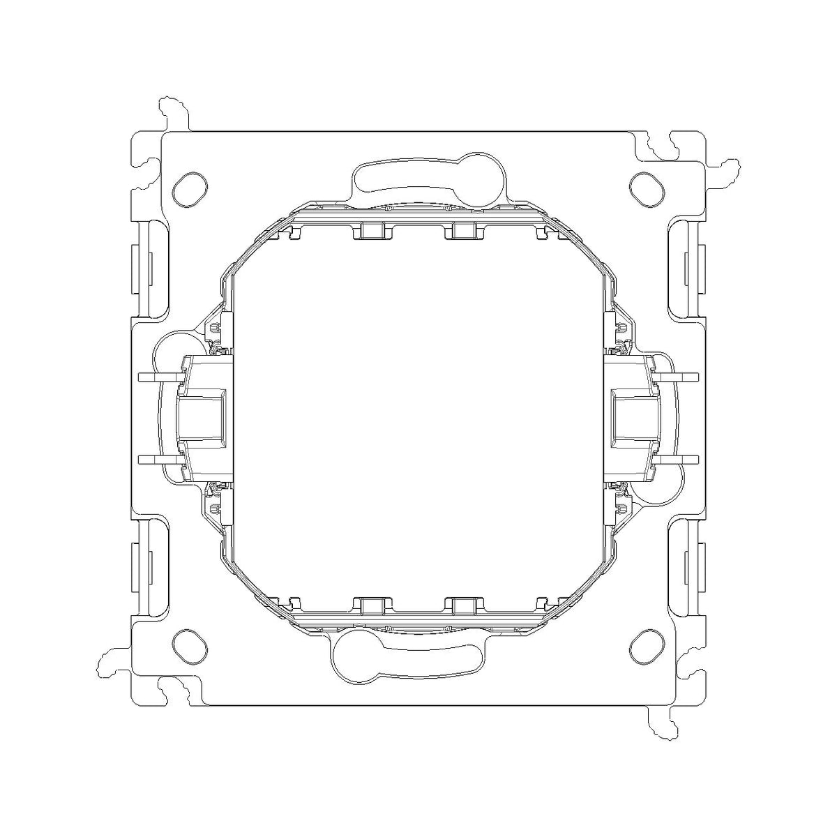 Vimar LINEA 2-Module Mounting Frame, With Claws, For 60 mm Round Flush-Mount Box, 71 mm Center Distance, Thermoplastic
