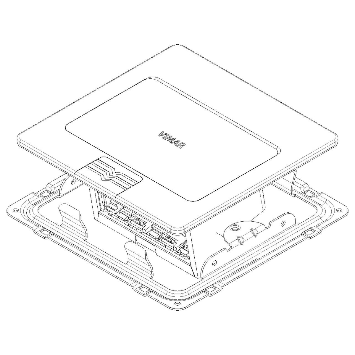 Vimar 3-Module Flush-Mount Floor Turret, For Eikon/Arké/Plana/Neve Devices, 120x120x60.5 mm, 3 Conduit Inlets, Metal, Includes Mounting Frame