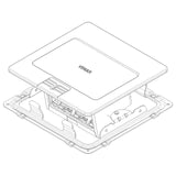 Vimar 3-Module Flush-Mount Floor Turret, For Eikon/Arké/Plana/Neve Devices, 120x120x60.5 mm, 3 Conduit Inlets, Metal, Includes Mounting Frame