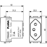 Vimar Plana 2P+E 10A Brazilian Standard SICURY Socket Outlet, 250V, IP20, Flush-Mount, Screw Terminal, Halogen-Free Thermoplastic