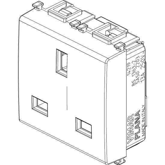 Vimar Plana 2P+E English Socket Outlet, 13A, 250V, IP20, Flush Mount, 2-Module