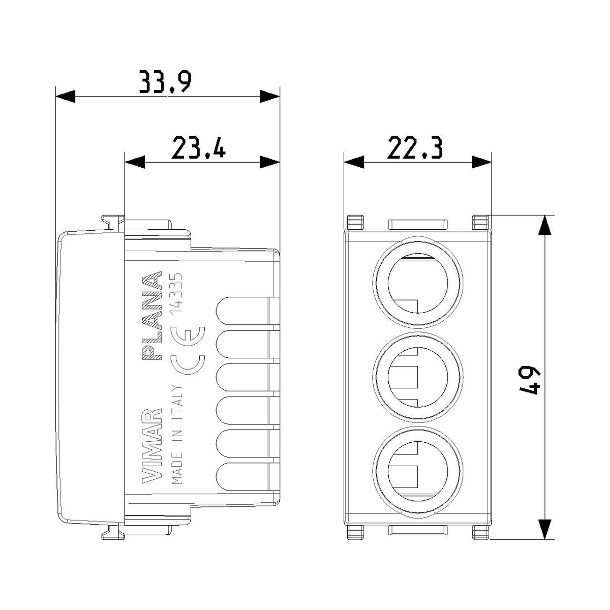Vimar Plana Socket with 3 RCA Connectors, 1-Module, IP20, Flush-Mounted, Screw Terminals