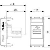Vimar Plana USB Socket Connector, 1 Module, IP20, Flush-Mounted, Screw Terminals