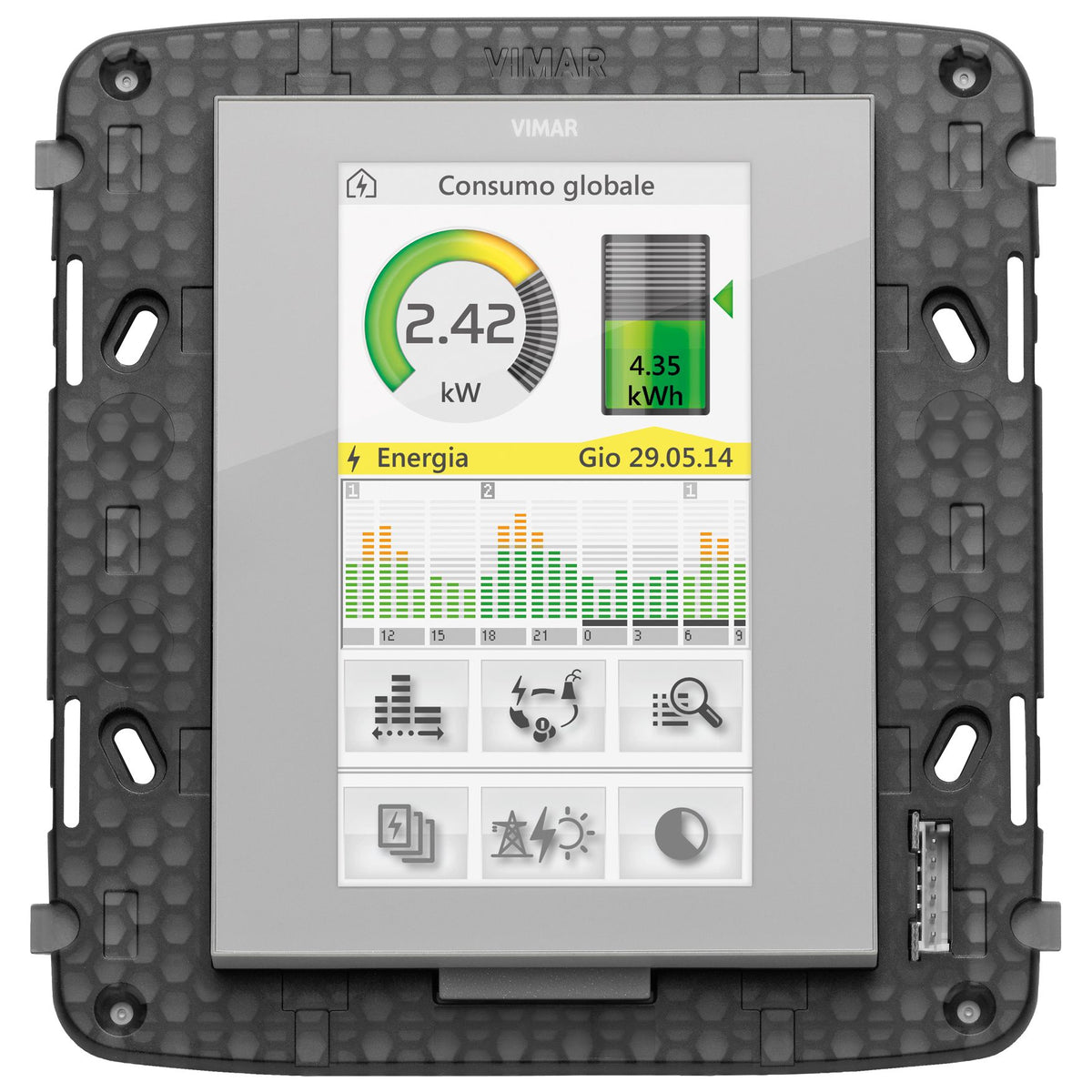Vimar By-me Plus 4.3 in Full Flat Touch Screen, 12-29V DC, 8-Module Mounting Frame, 1 Temperature Sensor Input