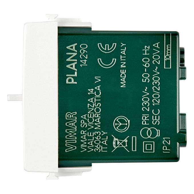 Vimar Plana Shaver Supply Unit 230V, 20 VA Isolating Transformer, 120V/230V Output, 3-Module
