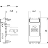 Vimar ARKÉ USB Outlet, 1 Module, IP20, Flush Mount, Screw Terminals