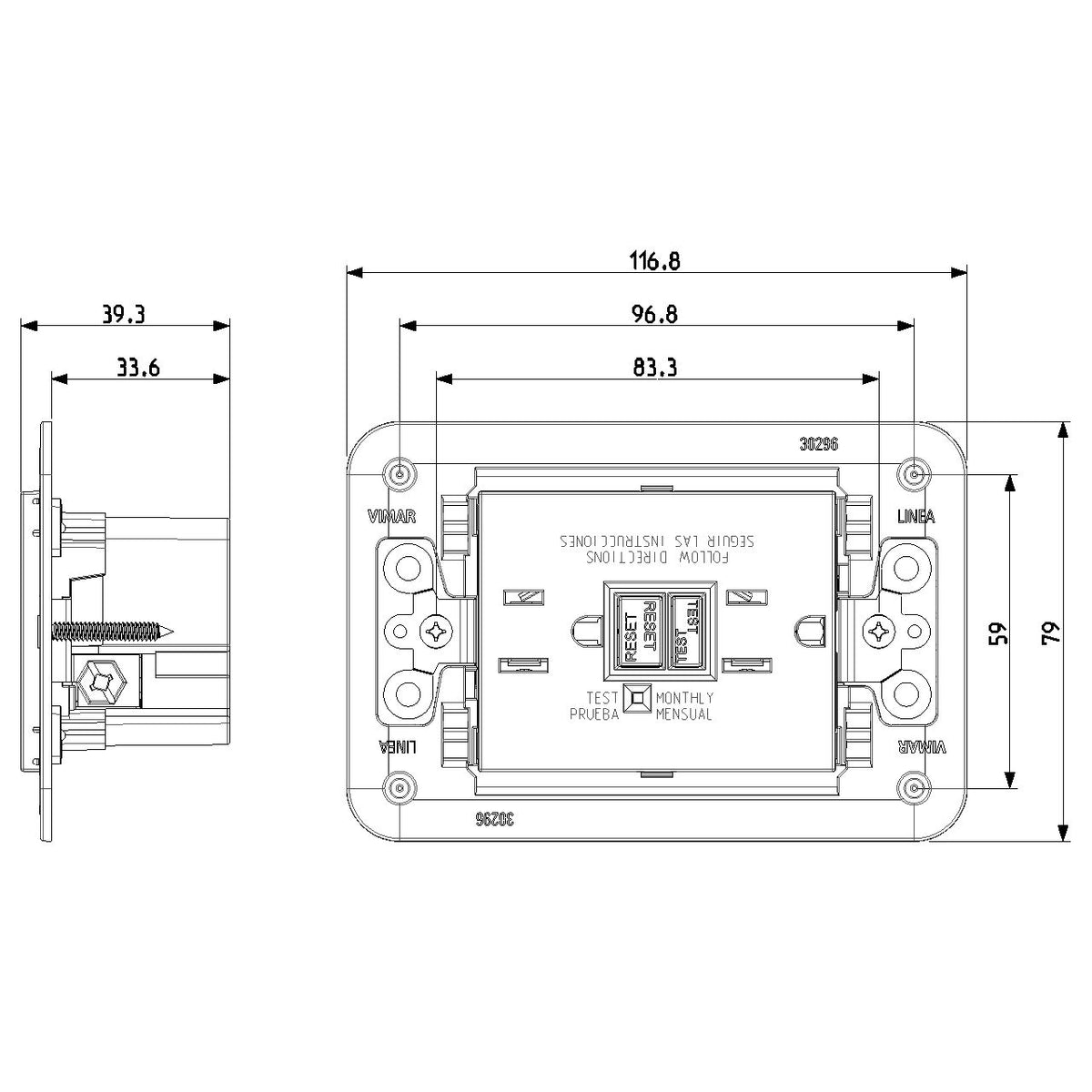 Vimar LINEA USA Duplex GFCI Outlet, 15A, 125V, Flush Mount