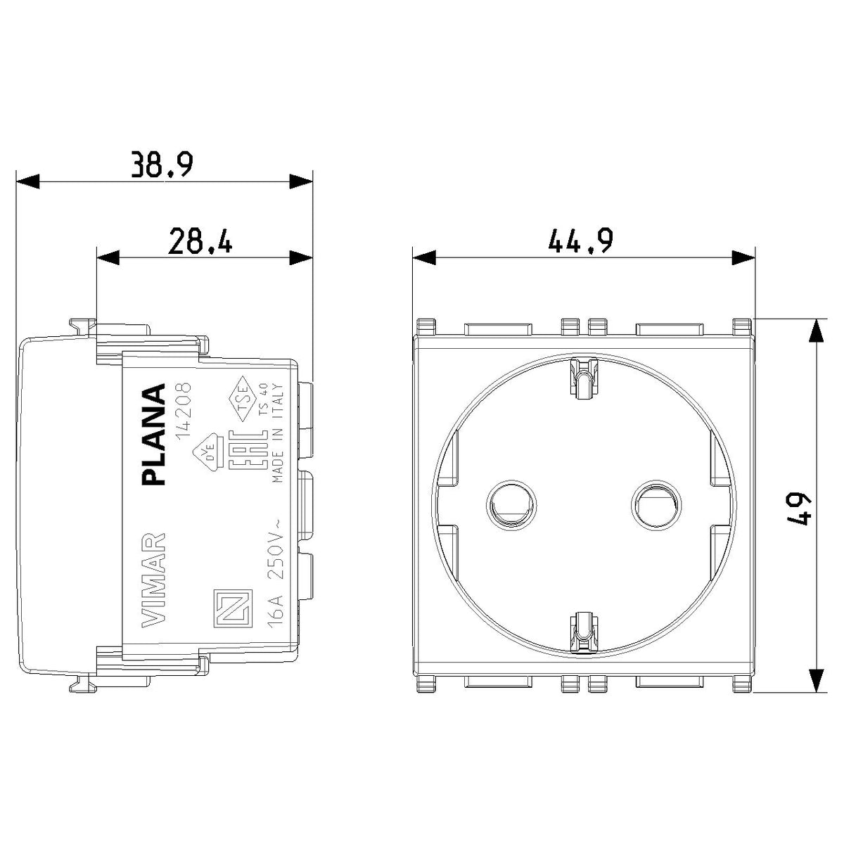 Vimar Plana 2P+E German SICURY Socket Outlet, 16A, 250V, IP20