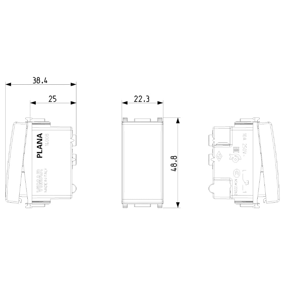Vimar Plana 1P NO 10A Push Button, 250V, Lightable, IP40