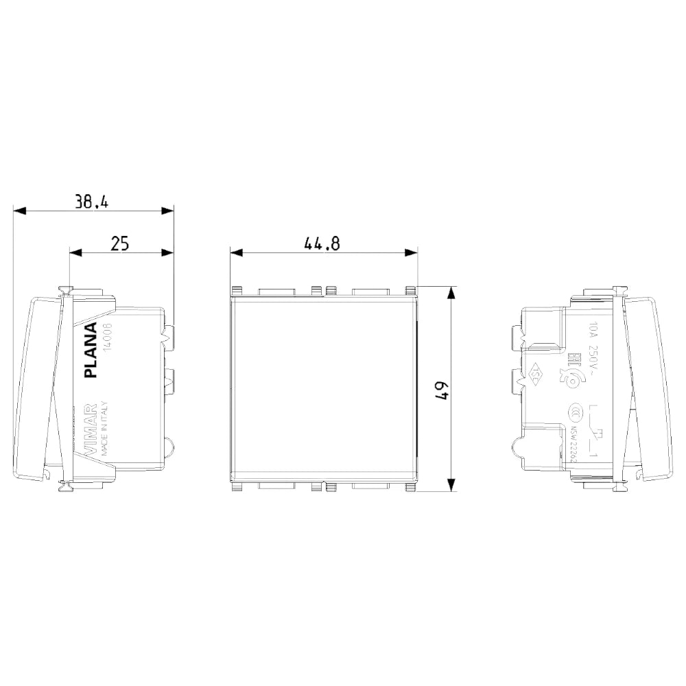 Vimar Plana 1P NO 10A Push Button, 250V, Lightable, IP40