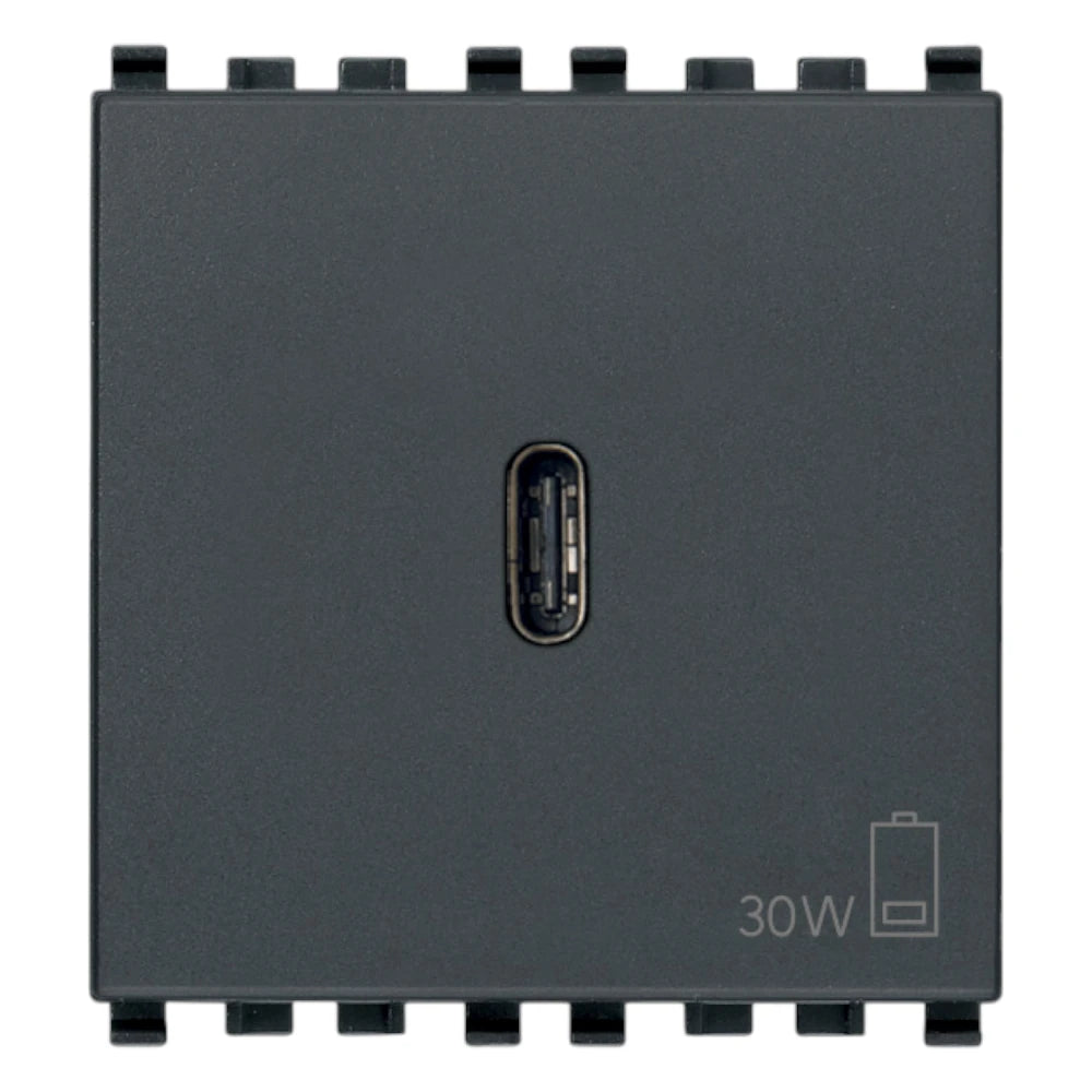 Vimar EIKON 2-Module USB-C Supply Unit, 120-240V, USB Power Delivery, Flush-Mounted, 1 USB-C Port
