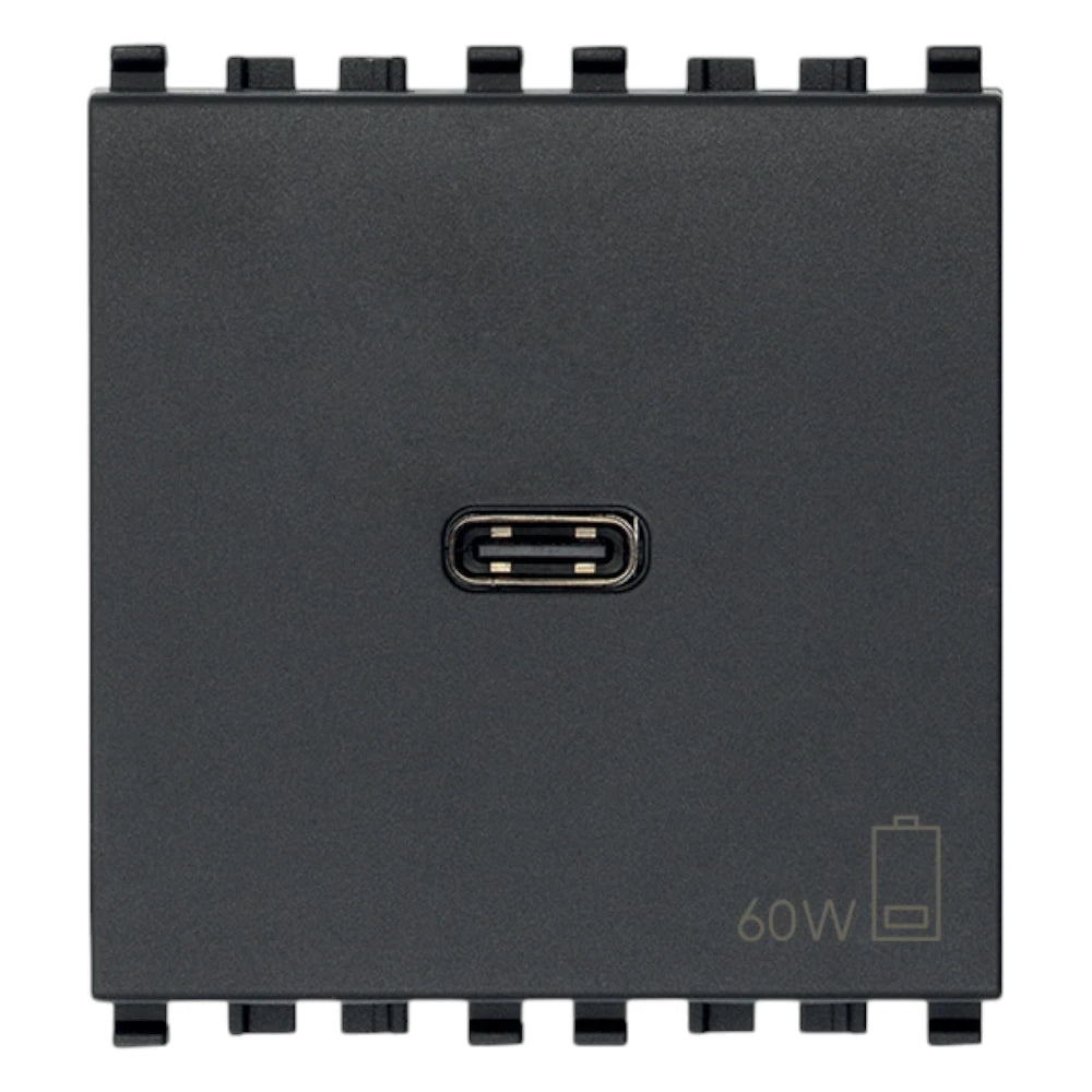 Vimar EIKON 2-Module USB-C Supply Unit, 120-240V, USB Power Delivery, Flush-Mounted, 1 USB-C Port