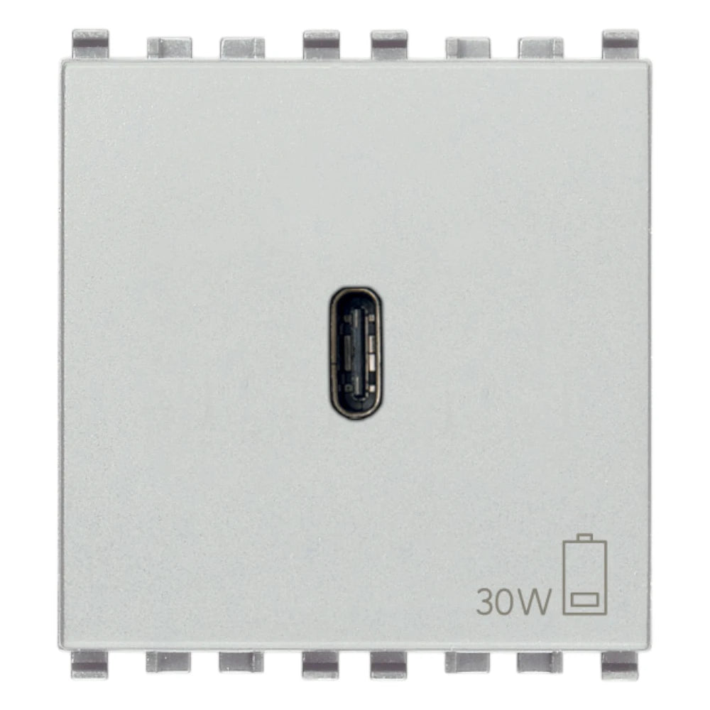 Vimar EIKON 2-Module USB-C Supply Unit, 120-240V, USB Power Delivery, Flush-Mounted, 1 USB-C Port