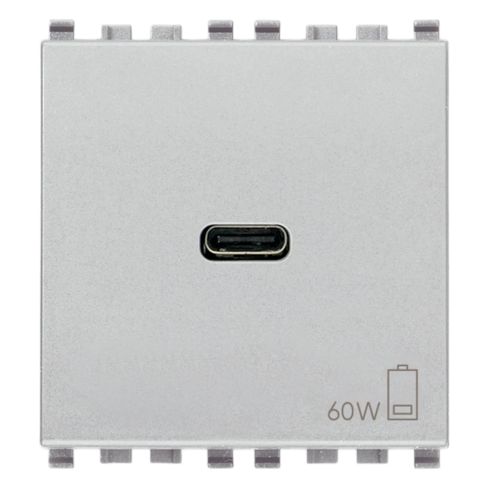Vimar EIKON 2-Module USB-C Supply Unit, 120-240V, USB Power Delivery, Flush-Mounted, 1 USB-C Port