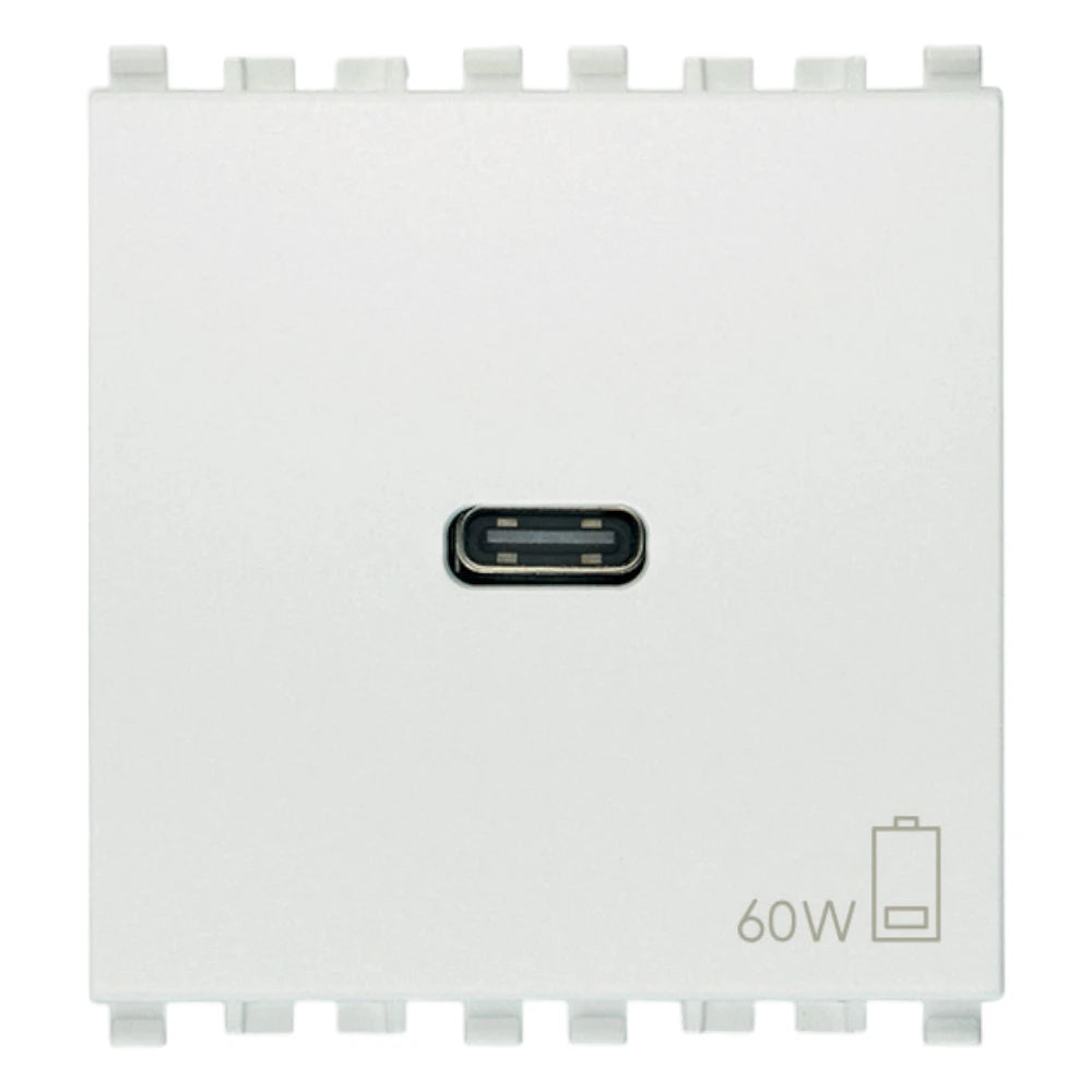 Vimar EIKON 2-Module USB-C Supply Unit, 120-240V, USB Power Delivery, Flush-Mounted, 1 USB-C Port