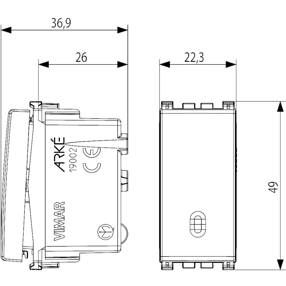 Vimar ARKÉ 1P 20AX 1-Way Switch, 250V, IP40, Flush Mount