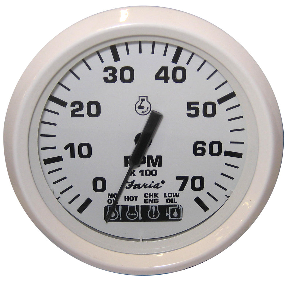 Faria Dress White 4" Tachometer w/Systemcheck Indicator - 7000 RPM (Gas) (Johnson / Evinrude Outboard) 33150