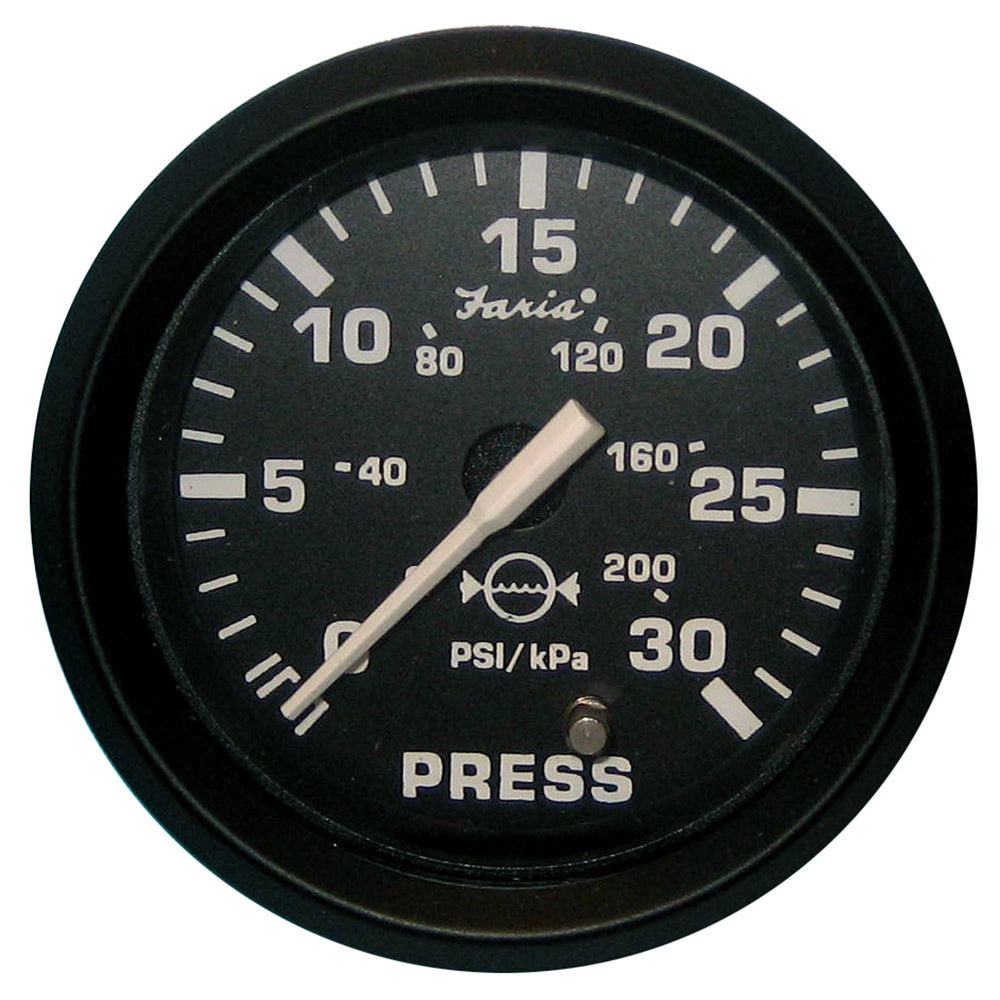 Faria Euro Black 2" Water Pressure Gauge (30 PSI) 12810