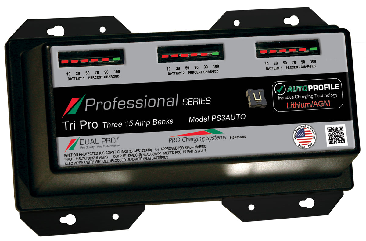 Dual Pro PS3AUTO Battery Charger, Auto Profile 3 Bank 45 Amps PS3AUTO