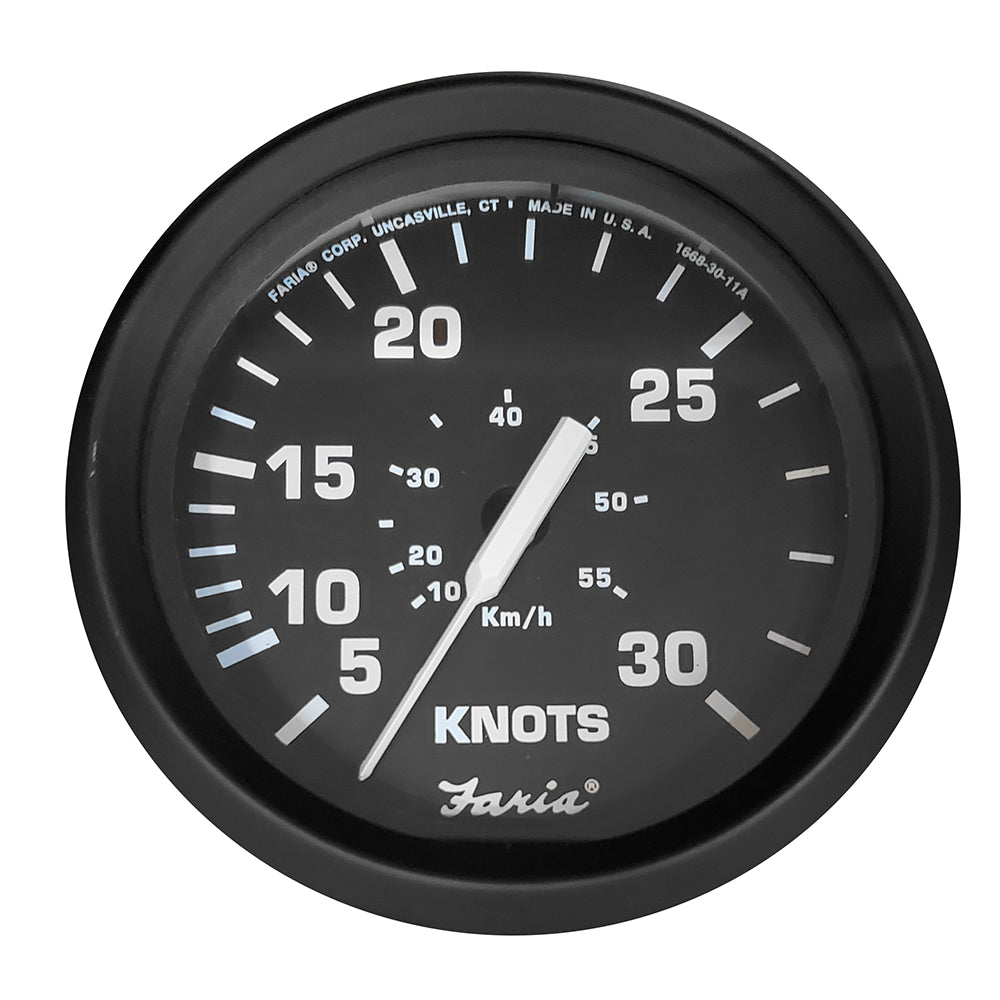 Faria Euro Black 4" Speedometer - 30 Knot (Pitot) 32809