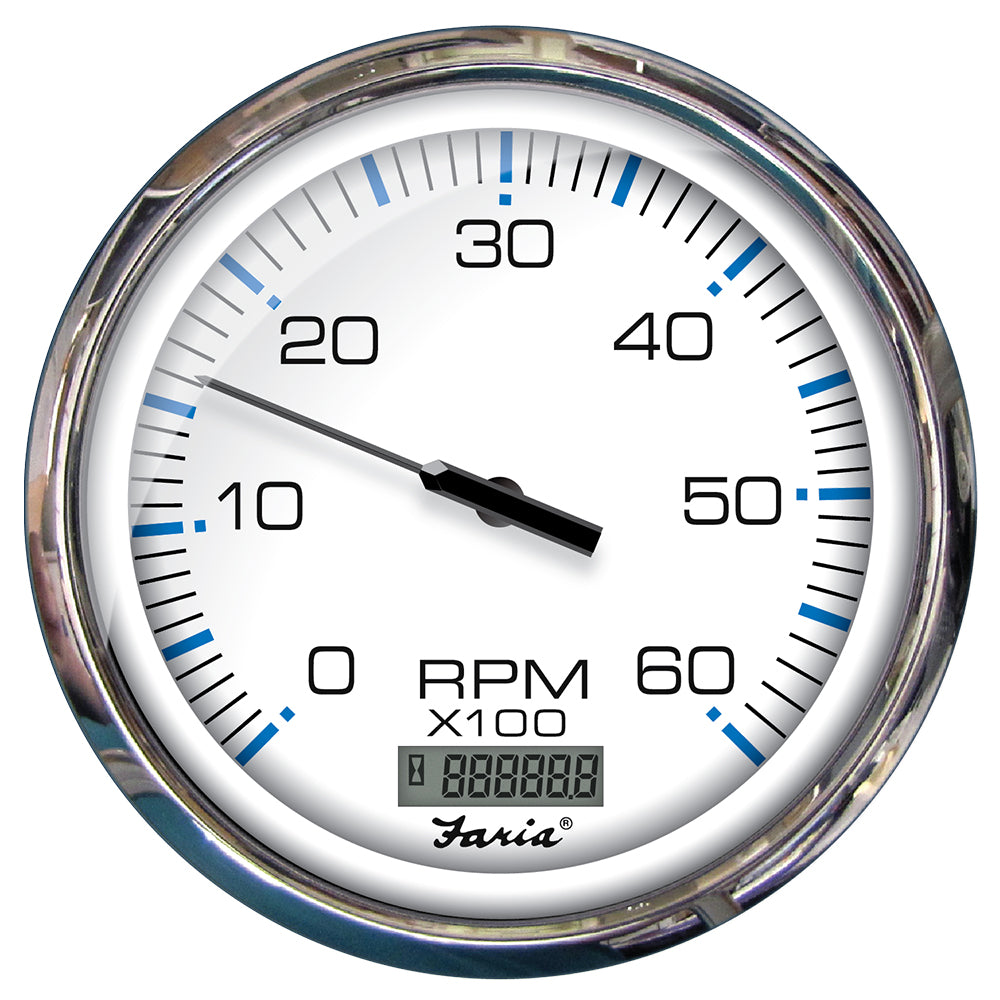 Faria Chesapeake White SS 5" Tachometer w/Digital Hourmeter - 6000 RPM (Gas) (Inboard) 33863