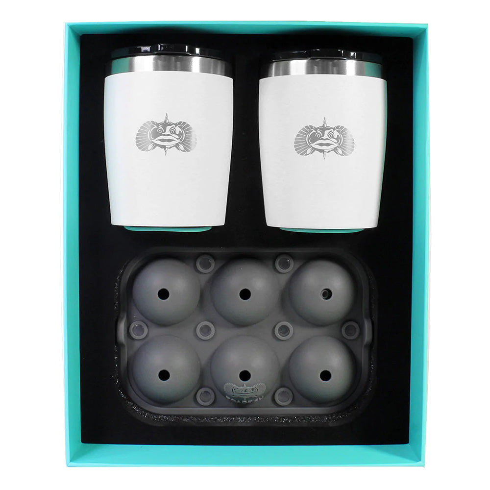 Toadfish Non-Tipping 10oz White Rocks Tumblers w/Ice Ball Tray - 2 Tumblers 1119
