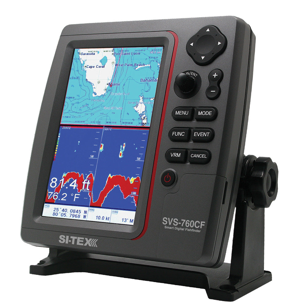 SI-TEX GPS Dual Frequency 600W Sonar System - 7" Color LCD w/Internal & External GPS Antenna & C-MAP 4D Card SVS-760CF+
