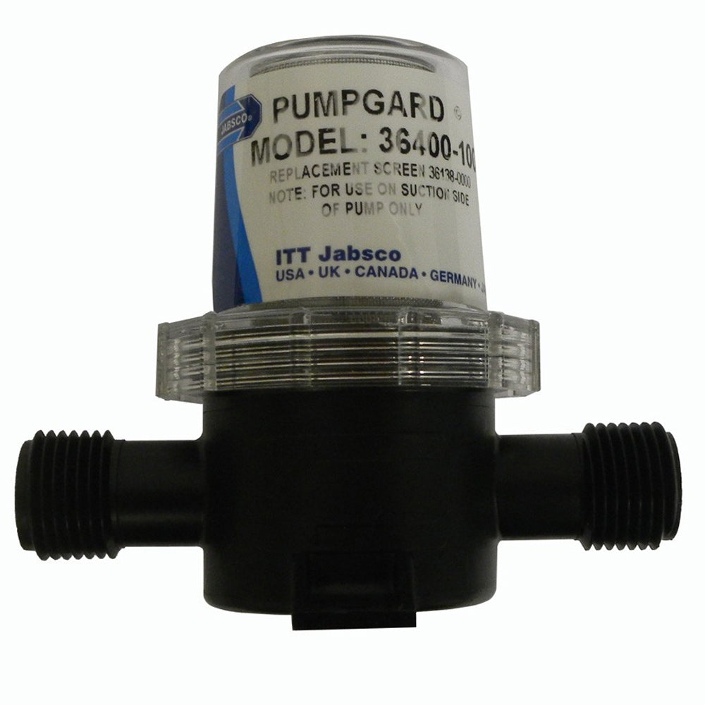 Jabsco Pumpguard In-Line Strainer, 1/2 in NPT Ports, Clear Housing, Stainless Steel Screen