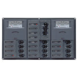 BEP AC Circuit Breaker Panel w/ Analog Meters, 12SP 2DP AC230V Stainless Steel Horizontal 900-AC3-AM