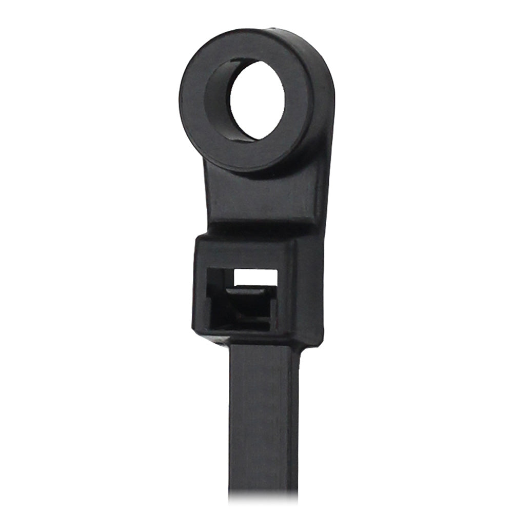 Pacer 8" Cable Tie w/Mounting Ring - Black - 50lb Tensile Strength - 2" Bundle Diameter - 100 Piece Bag CTMR2S-100BK