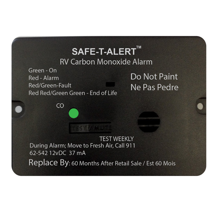 Safe-T-Alert 62 Series Carbon Monoxide Alarm - 12V - RV Flush Mount - Black 62-542-BL